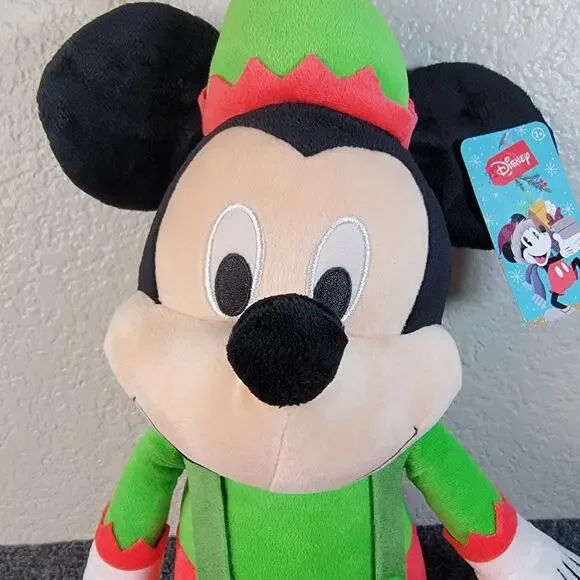 NWT Disney Mickey Mouse Elf Christmas Plush 19" Holiday Just Play Suspenders - Picture 2 of 10